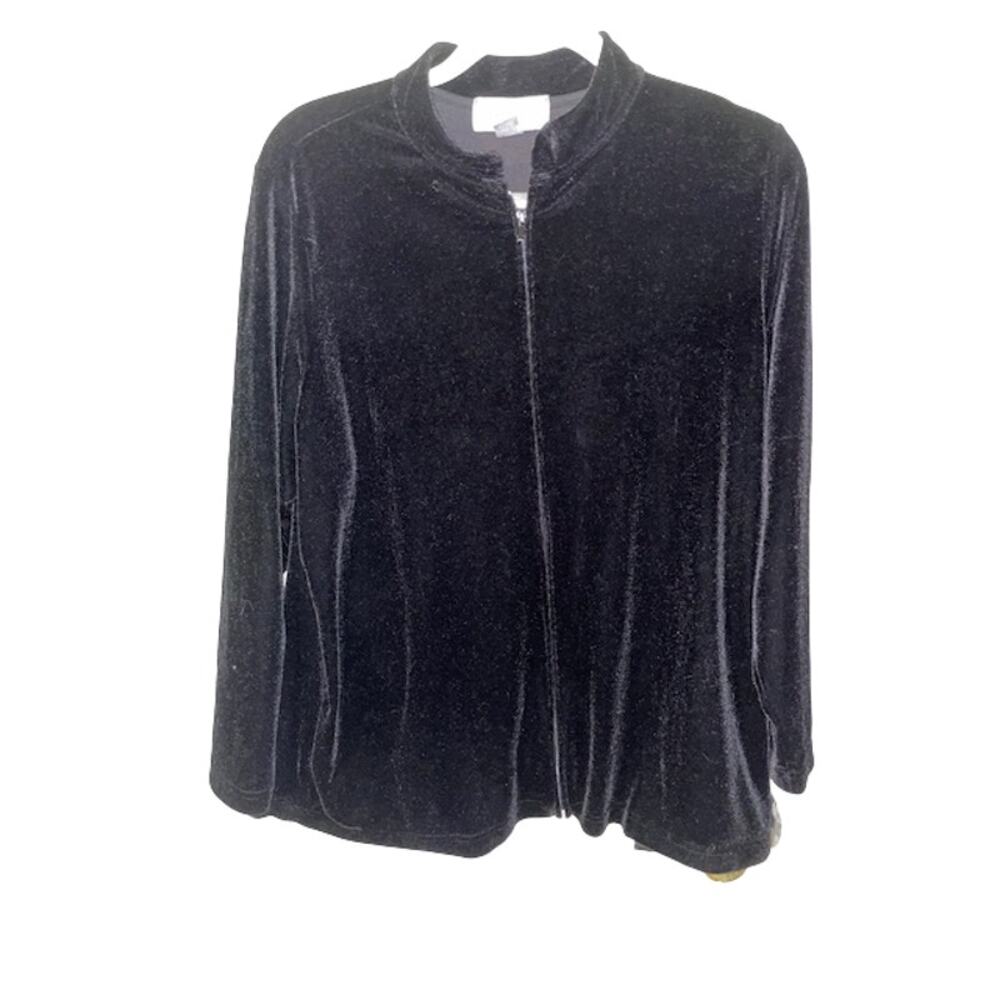 Vintage Casual Corner Velour Black Zippered Jacket Sz M EUC